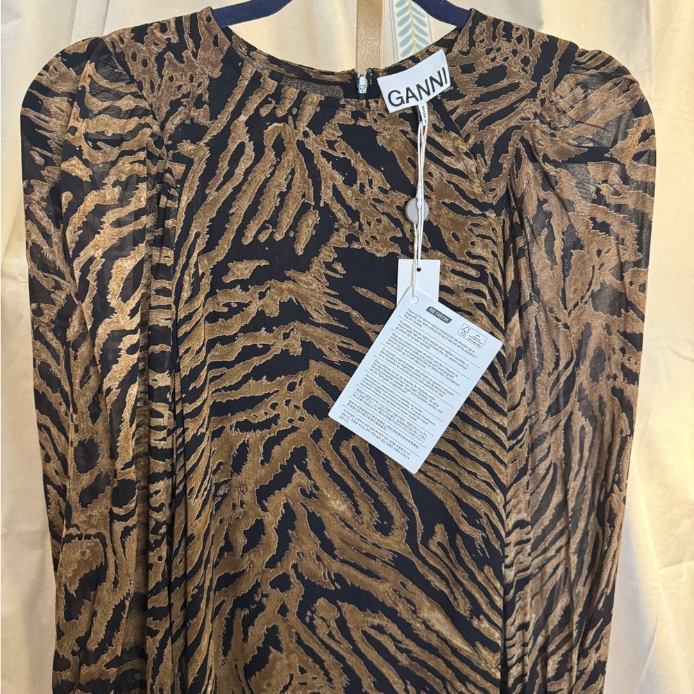 GANNI Animal Print Mini Georgette Dress NWT SZ XS  32 - Picture 4 of 11